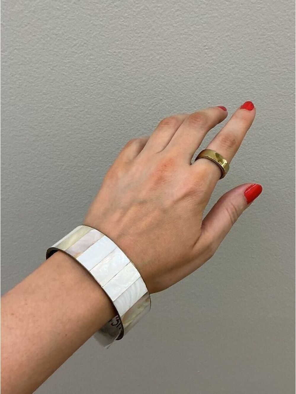 Wide Mother of Pearl Inlay Bangle Bracelet